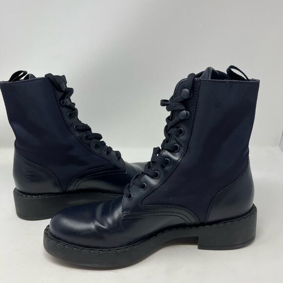 Prada Brushed Leather Monolith Re-Nylon Navy Combat Boot Triangle Logo size 39 - Picture 9 of 14
